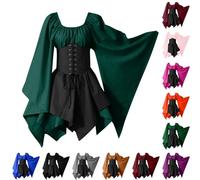 Halloween Costumes Adult Women Medieval Gotic Dress Lace-Up Corset Victorian Renaissance Vintage Dresses Halloween Cosplay Party Outfits Green Plus Size 14 16 18 20 22 24