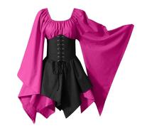 Halloween Costumes Adult Women Medieval Gotic Dress Lace-Up Corset Victorian Renaissance Vintage Dresses Halloween Cosplay Party Outfits Hot Pink Plus Size 14 16 18 20 22 24