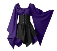 Halloween Costumes Adult Women Medieval Gotic Dress Lace-Up Corset Victorian Renaissance Vintage Dresses Halloween Cosplay Party Outfits Purple Plus Size 14 16 18 20 22 24