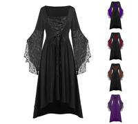 Halloween Costumes Adult Women Victorian Witch Gothic Plus Size Dresses Medieval Costume Ladies Evening Party Cosplay Prom Cocktail Swing Dress Vintage Elegant V Neck Fancy Dress