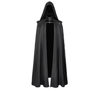 Halloween Costumes Adult Women Wizard Costume Medieval Men Fancy Dress Party Cosplay Uniform Black Cape for Cloak Red Green Cowl Hat, Gothic Hooded Robe & Vintage Friar Black M