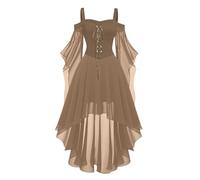 Halloween Costumes Adult Womens Cold Shoulder Strap Gothic Dress A-Line Medieval Costume Ladies Vintage Steampunk Lace Up Renaissance Irregular Hem Chiffon Gothic Dress
