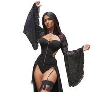 Halloween Costumes Adults A Sexy Flared Sleeve Lace Cutout And Silk Cardigan For A European And Lady On Halloween (Black, L)