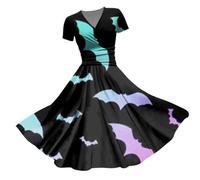 Halloween Costumes Black Dress for Women Ladies Costume Work Dresses UK Womens Witches Skeleton with Pockets Adult Long Sleeve Woman Outfit Fancy Women's Winter Pumpkin Multicolour-A XL