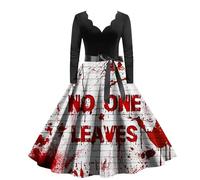 Halloween Costumes Black Dress for Women Woman Outfit Outfits Women's Dresses Skeleton Jumpsuit Fancy Costume Adult with Pockets Winter Retro Womens 1940s Clothing Pumpkin 1-White XL