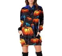 Halloween Costumes Dresses for Adults Outfits Women Witches Pumpkin Costume Dress Ladies Adult 50s Witch Skeleton Jumpsuit Womens Women's 1940s Clothing Long Sleeve Black Dark Blue-B XL