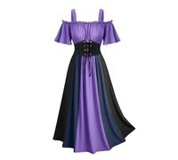Halloween Costumes Flutter Ruffles Prom Vintage Dresses for Women Cold Shoulder Short Sleeve Party Medieval Dress High Waist Underbust Corset Detail Elegant Evening Renaissance Halloween Outfits