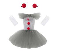 Halloween Costumes For Girls, Fancy Dress Up Tutu Dresses With Gloves And Red Hairpin, Kids Scary Clown Costumes Christmas Carnival Cosplay Outfit