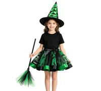 Halloween Costumes for Girls Pumpkin Tutu Dress Witch Hat Broom 3pc Set