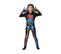 Halloween Costumes for Kids Candy Skeleton Jumpsuit Colourful Bone Print Bodysuit for Theme Events Halloween Dress up Sweet Spooky Look Glow Effect Ready Ages 3-10 Years