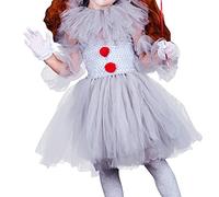 Halloween Costumes for Kids Costume Kids 3PC Clown Costumes Set Horror Grey Tutu Dress with Gloves & Red Hairpin Scary Fancy Dress Outfit for Halloween Carnival Cosplay Party
