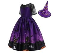 Halloween Costumes for Kids Pageant Prom Dresses Dress up Themed Party Outfits Girls Fancy Dress Witch Costume with Hat Girls 5-6 Purple