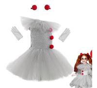 Halloween Costumes For Kids penny wise Costume Kids, Comfortable Clown Cosplay Dress For Children, Including Gloves, Red Hairpins Cosplay Clown Role Play Costume Children's Mesh Princess Dress Set