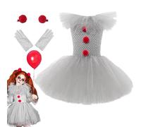 Halloween Costumes For Kids penny wise (gloves, Red Hairpins, Mesh Princess Dress), Halloween Cosplay Costumes Supplies For Family Gatherings Stage Performances Festival Celebrations