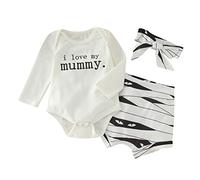 Halloween Costumes For Kids Toddler Girls Baby Cotton Halloween Long Sleeve I Love My Mummy Letter Print Jumpsuit Romper Shorts And Headband Outfits Kids Fancy Dress Girls Jumpsuit Gift For