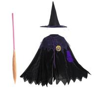 Halloween Costumes for Kids Witch Cloak with Broom & Hat Cute Toddler Witch Costume for Cosplay Favors Party 3pcs Halloween Children'S Performance Costume Cloak Role Play.
