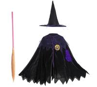 Halloween Costumes for Kids Witch Cloak with Broom & Hat Cute Toddler Witch Costume for Cosplay Favors Party