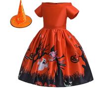 Halloween Costumes for Kids Witch Costume Sets Girls Carnival Cosplay Dress up Themed Party Fancy Dresses with Hat Girls 4-5 Orange