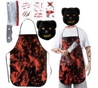 Halloween Costumes for Men, Halloween Apron Mens Butcher Costume Ideas Male Includes Fake Cleaver, Bloody Apron, 3 Realistic Tattoo Stickers & Terror Mask - Perfect Outfit for Adult & Teen Chef