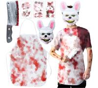 Halloween Costumes for Men, Halloween Apron Mens Butcher Costume Ideas Male Includes Fake Cleaver, Bloody Apron, 3 Realistic Tattoo Stickers & Terror Mask - Perfect Outfit for Adult & Teen Chef