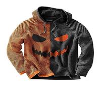 Halloween Costumes for Men Hoodie Pumpkin Face Patchwork Stitched Knit Sweater Hooded 2025 Spooky Pullover Sweatshirt(Z11-Orange, XL)