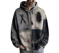 Halloween Costumes for Men Hoodie Pumpkin Face Patchwork Stitched Knit Sweater Hooded 2025 Spooky Pullover Sweatshirt(Grey, XL)