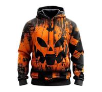 Halloween Costumes for Men Hoodie Pumpkin Face Patchwork Stitched Knit Sweater Hooded 2025 Spooky Pullover Sweatshirt(Z02-Khaki, XXL)