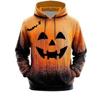 Halloween Costumes for Men Pumpkin Face Print Hoodie Sweatshirts with Pocket Spooky Hooded Long Sleeve Pullover Tops(Orange5, XXXXXL)