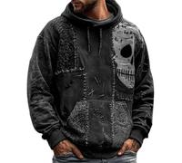 Halloween Costumes for Men Pumpkin Face Skull Hoodie Patchwork Stitched Knit Sweater Hooded Spooky Pocket Sweatshirts(Black, XL)