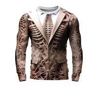 Halloween Costumes for Men Skeleton Shirt Skull Rib Cage 3D Print T Shirts Crew Neck Long Sleeve Holiday Party Tops(Pink, XXXL)
