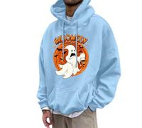 Halloween Costumes for Mens 3D Print Fleece Hooded Spooky Horror Knit Drawstring Hoodies Trendy Autumn Jumpers Cozy Sweater Loungewear Festive Celebration Top Light Blue