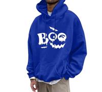 Halloween Costumes for Mens 3D Print Fleece Hooded Spooky Horror Knit Lightweight Sweatshirt Casual Stylish Pullover Cozy Sweater Loungewear Autumn Winter Clothing Blue