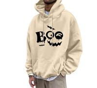 Halloween Costumes for Mens 3D Print Fleece Hooded Spooky Horror Knit Lightweight Sweatshirt Casual Stylish Pullover Cozy Sweater Loungewear Autumn Winter Clothing Beige