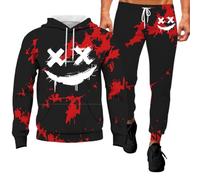 Halloween Costumes for Mens Bat Print Long Sleeve Patchwork Stitched Knit Button Drawstring Skull Casual Stylish Pullover Fleece Warm Hooded Cozy Home Loungewear Red