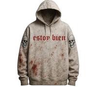 Halloween Costumes for Mens Bat Print Long Sleeve Spooky Horror Knit Button Drawstring Skull Casual Stylish Pullover Neon Printed Hoodie Outdoor Activity Wear
