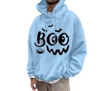 Halloween Costumes for Mens Skeleton Pullover Sweatshirt Spooky Horror Knit Drawstring Hoodies Classic Basic Tee Cozy Sweater Loungewear Festive Celebration Top Sky Blue
