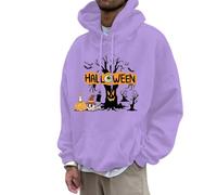 Halloween Costumes for Mens Skeleton Pullover Sweatshirt Spooky Horror Knit With Pocket Design Unique Outdoor Hooded Cozy Sweater Loungewear Fall Winter Seasonal Purple