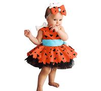 Halloween Costumes for Toddler Kids Baby Girl Flintstone Costume 3PCS Set | Historical Stone Age Cavegirl Caveman Cosplay, Carnival Birthday Party Outfit, Halloween Fancy Dress Up Costume with Headband