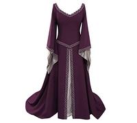 Halloween Costumes for Woman, Medieval Costume Women Renaissance Dress Plus Size Ladies Vintage V Neck Gothic Cosplay Halloween Witch, Purple, XXL