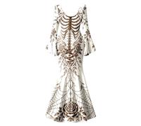 Halloween Costumes for Women 2026 Adult 3D Skeleton Backless Dress | Long Sleeve Goth Evening Dress Ladies 3D Digital Print Floral Maxi Dresses Fashion Womens Halloween Party Cosplay Costume