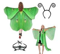 Halloween Costumes for Women Adult Butterfly Costumes Wing Cape Shawl 3Pcs, Dynamic Double-layer Green, 198CM*140CM