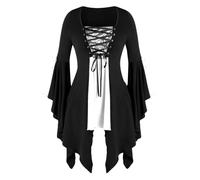 Halloween Costumes for Women, Butterfly Sleeve Sexy Lace Gothic Dresses Elastic Waist Long Sleeve Renaissance Medieval Costume Ladies Vintage Steampunk Rockabilly Goth 80s Dresses Victorian Event