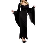 Halloween Costumes for Women Gothic Witch Dress Long Sleeve Solid Medieval Vampire Sorceress Cosplay Dresses (A-Black1, M)