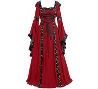 Halloween Costumes for Women Halloween Costumes for Women Medieval Dress with Flare Sleeves Vintage Victorian Renaissance Gothic Maxi Dresses Party Ladies Costume2 B Red