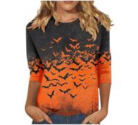 Halloween Costumes for Women,Ladies 3/4 Sleeve Halloween Shirts Funny Fresh Pumpkin Cat Pullover Tops Cute Crew Neck Long Sleeve Graphic Shirts Autumn Fall Blouses Tunic Tops