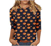 Halloween Costumes for Women,Ladies 3/4 Sleeve Halloween Shirts Funny Fresh Pumpkin Cat Pullover Tops Cute Crew Neck Long Sleeve Graphic Shirts Autumn Fall Blouses Tunic Tops