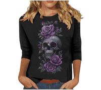 Halloween Costumes for Women,Ladies 3/4 Sleeve Halloween Shirts Funny Fresh Pumpkin Cat Pullover Tops Cute Crew Neck Long Sleeve Graphic Shirts Autumn Fall Blouses Tunic Tops