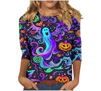 Halloween Costumes for Women,Ladies 3/4 Sleeve Halloween Shirts Funny Fresh Pumpkin Cat Pullover Tops Cute Crew Neck Long Sleeve Graphic Shirts Autumn Fall Blouses Tunic Tops