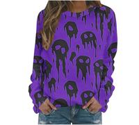 Halloween Costumes for Women,Ladies Halloween Shirts Funny Fresh Pumpkin Cat Pullover Tops Cute Crew Neck Long Sleeve Graphic Shirts Autumn Fall Blouses Tunic Tops