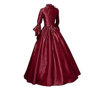 Halloween Costumes for Women Medieval Solid Color Big Swing Long Dress Vintage Square Neck Maxi Dress Renaissance Lace Tie Long Sleeve Princess Victorian Court Gowns Dresses Red